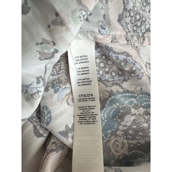 Chicos 3 Womens Floral lace up tunic top  Blouse Size XL Modal Rayon - Picture 4 of 4